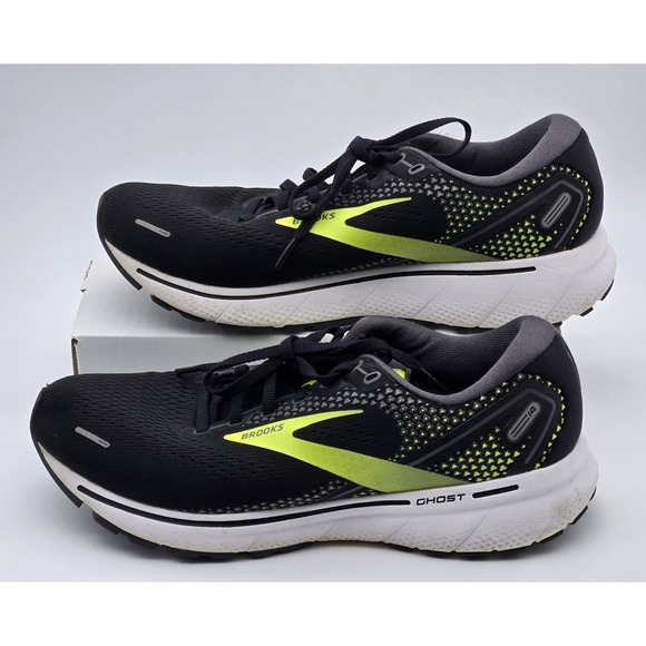 Brooks Ghost 14 Shoes‎ Mens 9.5M Black Green Mesh Running Sneakers 1103691D047